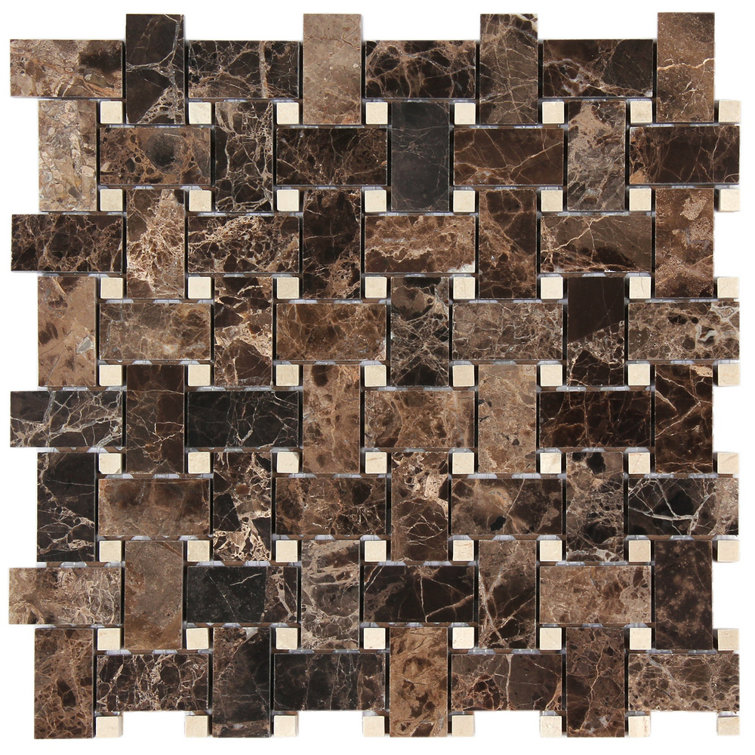 Seven Seas Collection Dark Emperador Marble Basketweave Mosaic Wall